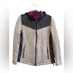 New Balance Quilted Fleece Hybrid Jacket Hoodie Gray Pink Size L